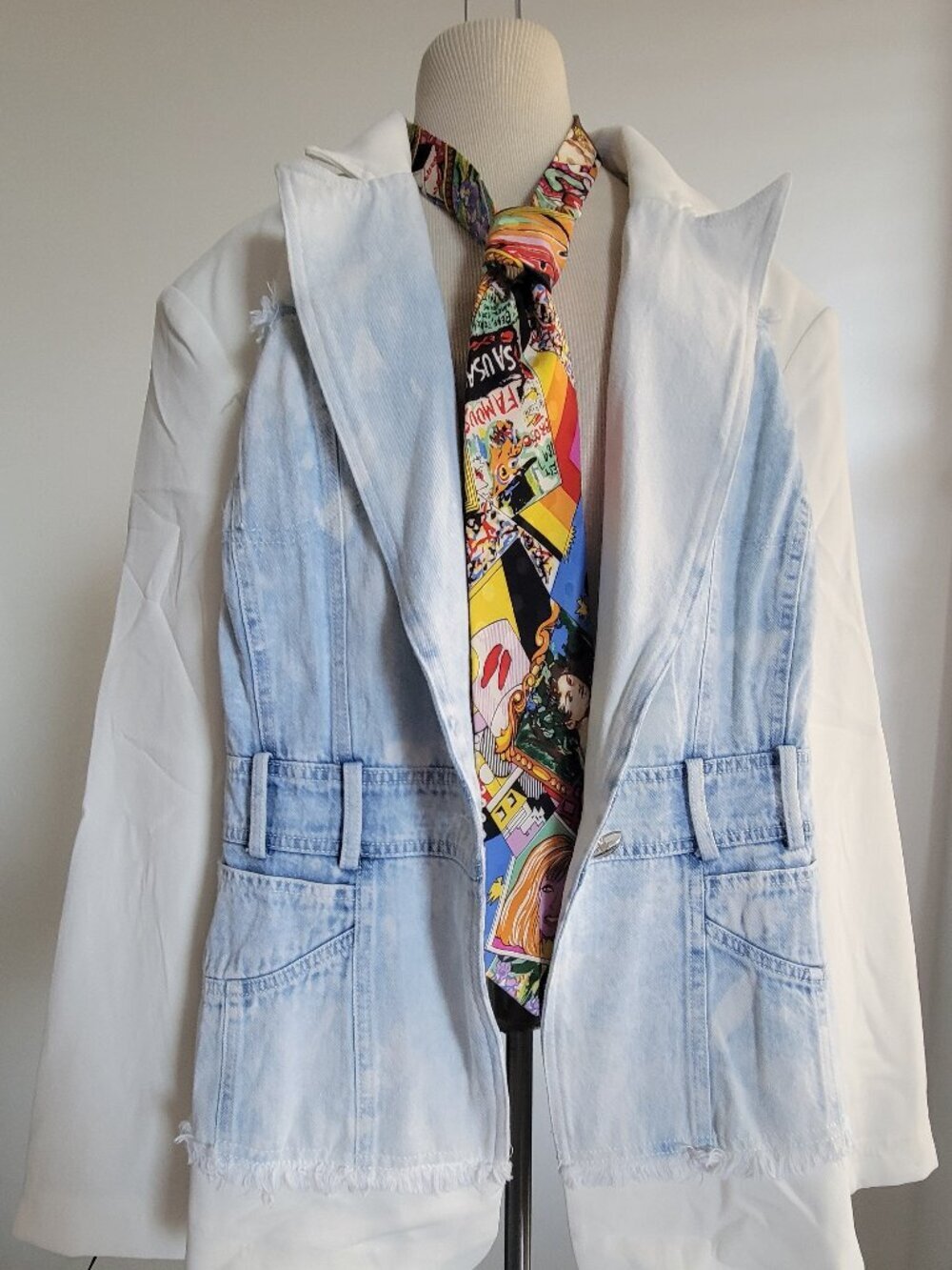 L'atiste by Amy White Women’s Denim Vest Overlay Frayed Hem Jacket